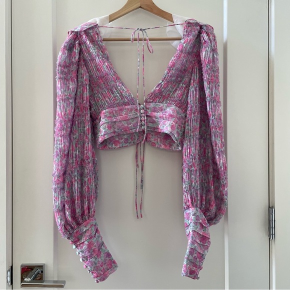 For Love and Lemons Saylor Blouse in Pink Balloon Pleats Sleeves Size XS - Picture 6 of 12